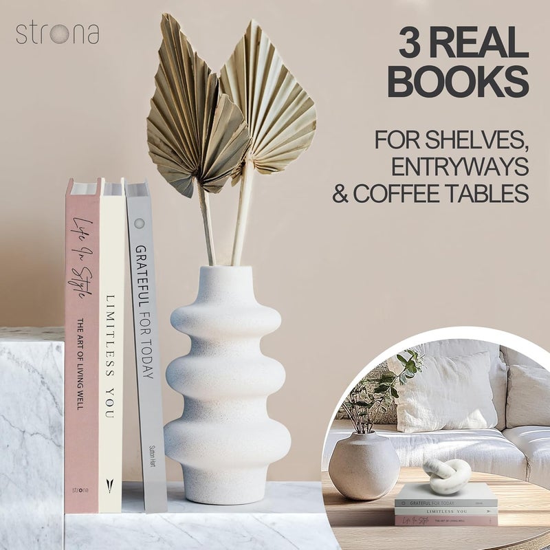 STRONA Pink and Gray Decorative Books for Home Decor - Faux Books for Living Room Decoration, Pink Decor Books for Coffee Table or Shelves, Fake Books for Decoration, Stacked Books Decor - Image 2